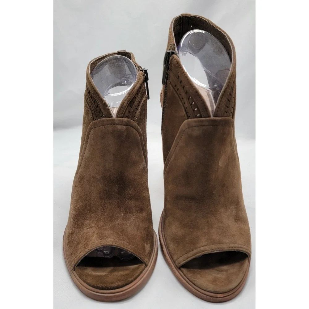 Vince Camuto Women's Taupe/Brown Koral Suede Peep Toe Slingback Booties - 9